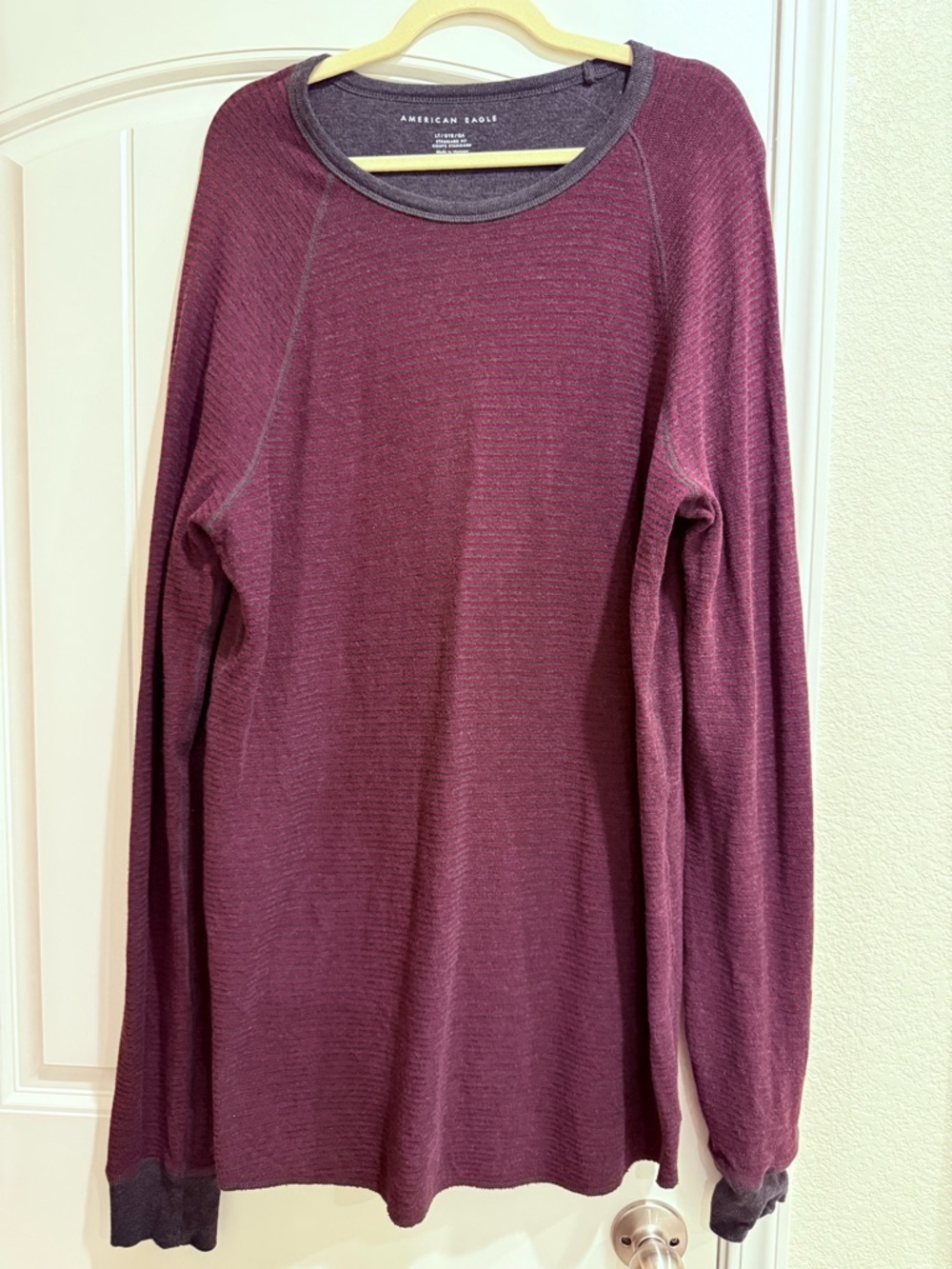 American Eagle Outfitters Men’s Maroon and Gray Striped Thermal Top Shirt LT